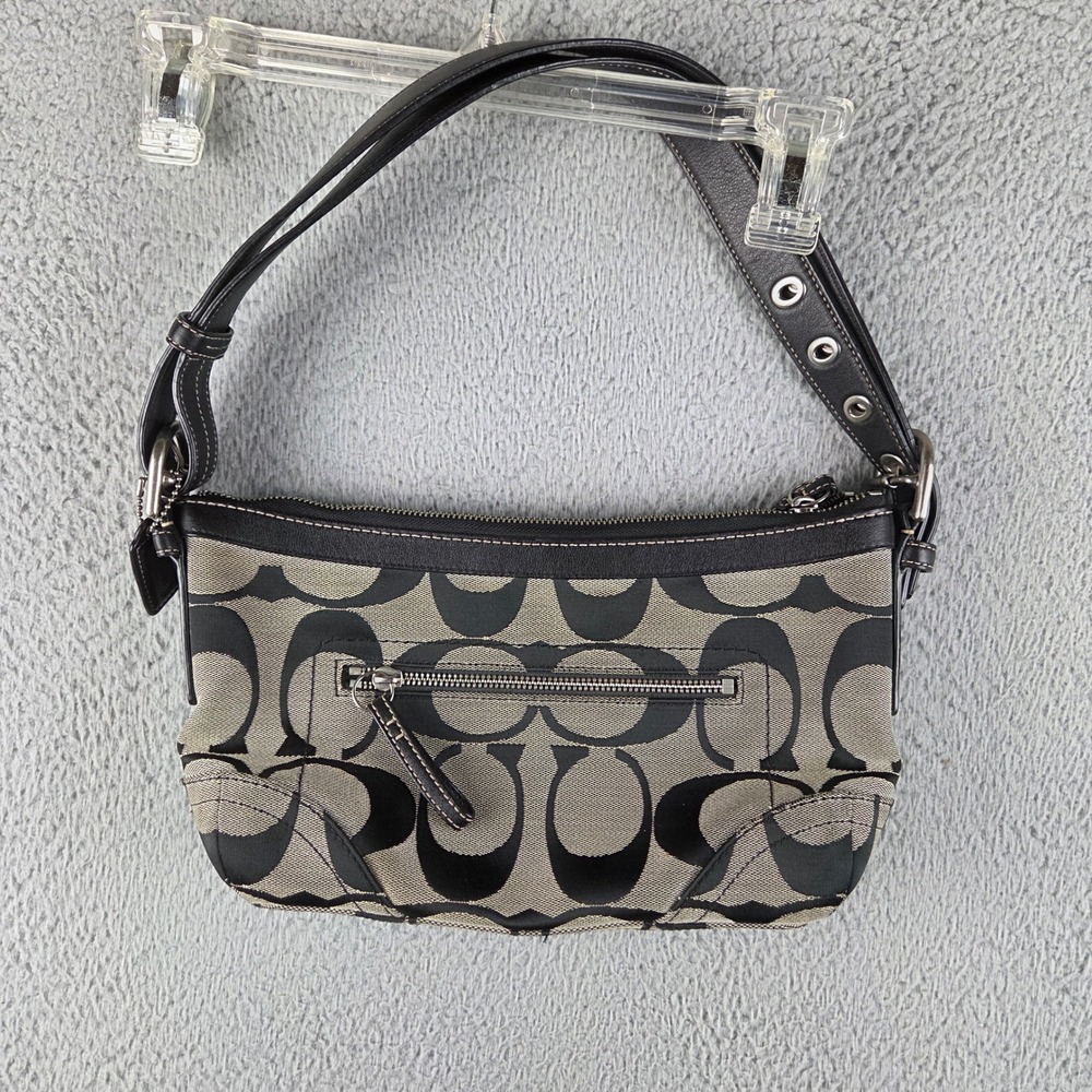 Coach Shoulder Bag Women Small Black Signature Jacquard Monogram Handbag